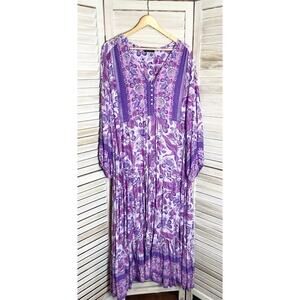 The Adventure Dress Bohemian Pink Purple Crane Bird Print Floral Maxi Dress 3x
